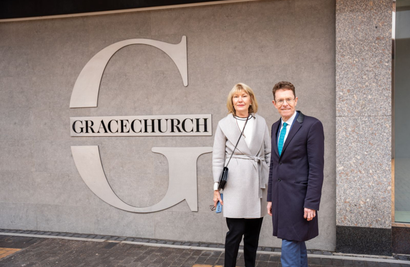 West Midlands Mayor Andy Street with Katie Page, CEO of Harvey Norman, at the Gracechurch Centre in Sutton Coldfield.
