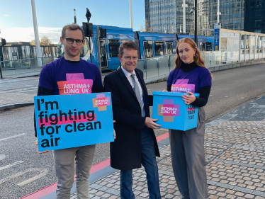 Andy Street, Mayor of the West Midlands and WMCA chair, with Tim Dexter, Asthma + Lung UK clean air lead and Maddy Dawe, the charity's regional campaigns and policy officer.